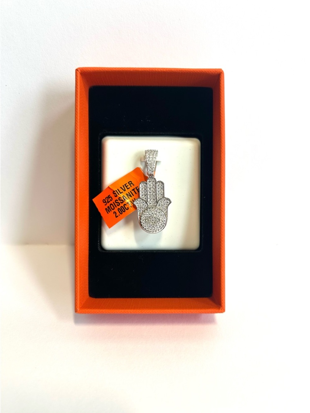 NWT 925 Sterling Silver Moissanite (2 CTW) Hamsa Hand Pendant